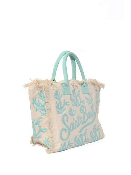 Borsa Vanity regular in canvas con ricamo coralli tufting Azzurro Mc2 Saint Barth | VANI02400908L